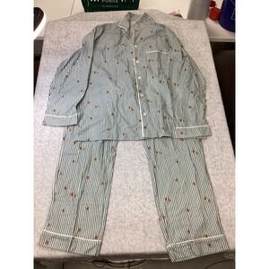 Wondershop Mens Green Cream Striped Gingerbread Pajama Set 100% Cotton Large
